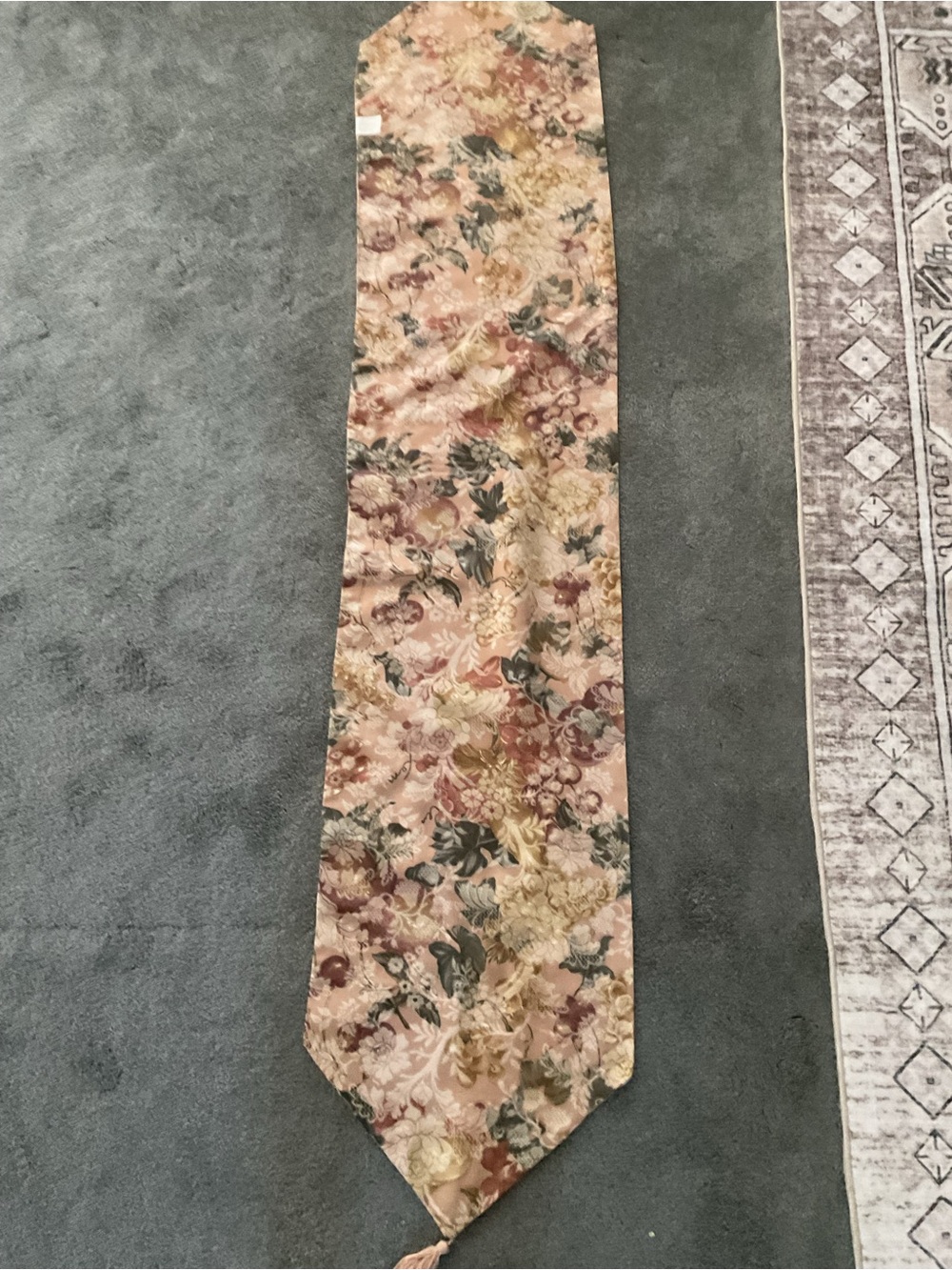 Floral Damask Table Runner with Green Accents